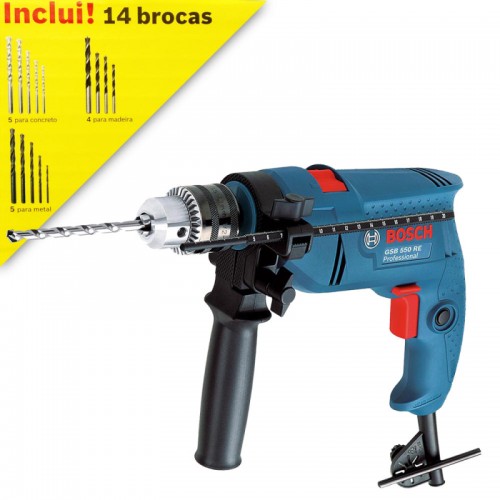 Furadeira de impacto 1/2 + 14 Brocas - 220V Bosch 550 watts (Ref. GSB 550 RE ) Bosch